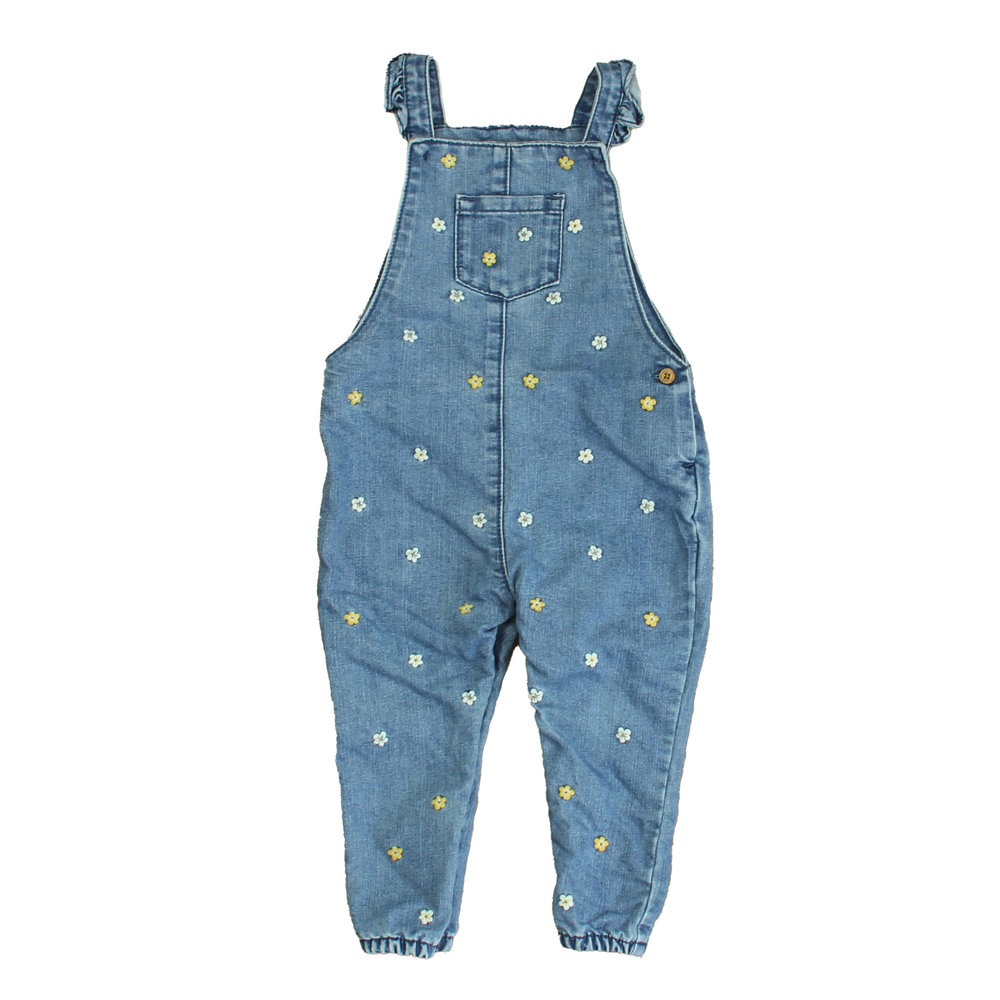 Fred & Flo Girls Blue Floral Overalls size: 12-18 Months